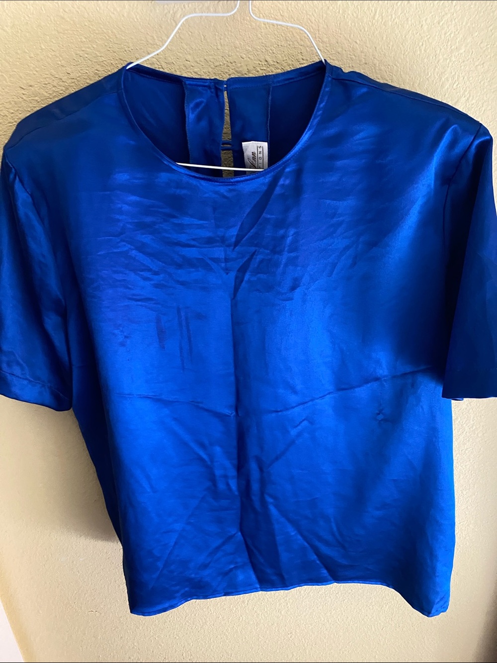 Lilli Ann Vintage Satin Short Sleeve Blouse in Vibrant Royal Blue